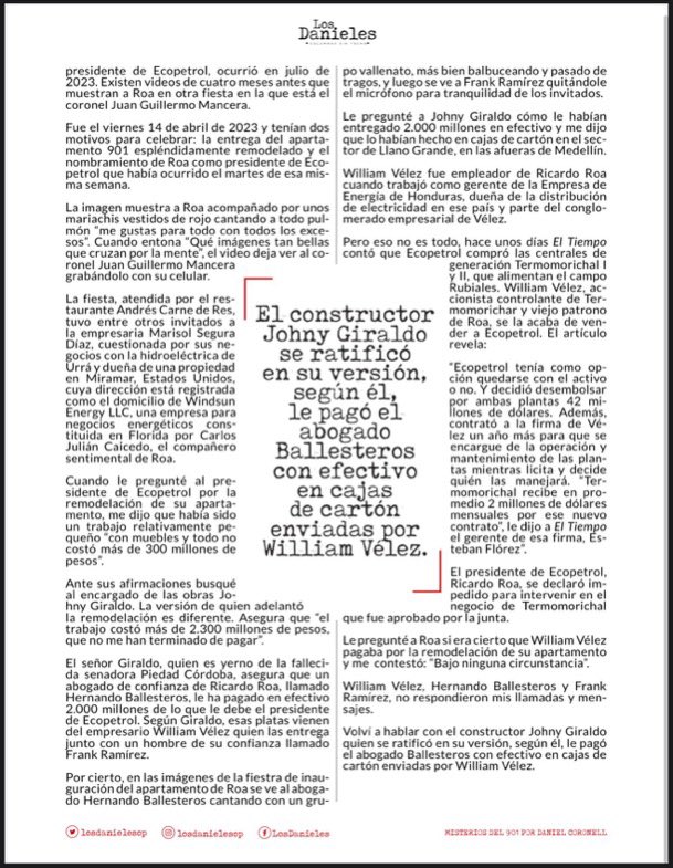 ByViral24's tweet photo. 🔴🇨🇴ATENCIÓN. Escándalo en Ecopetrol: la lujosa remodelación del apartamento 901 de Ricardo Roa con dineros de @ECOPETROL_SA expone una red de CORRUPCIÓN, favores y pagos en efectivo en cajas de cartón. Revela @DCoronell https://t.co/PkkJZb6djI