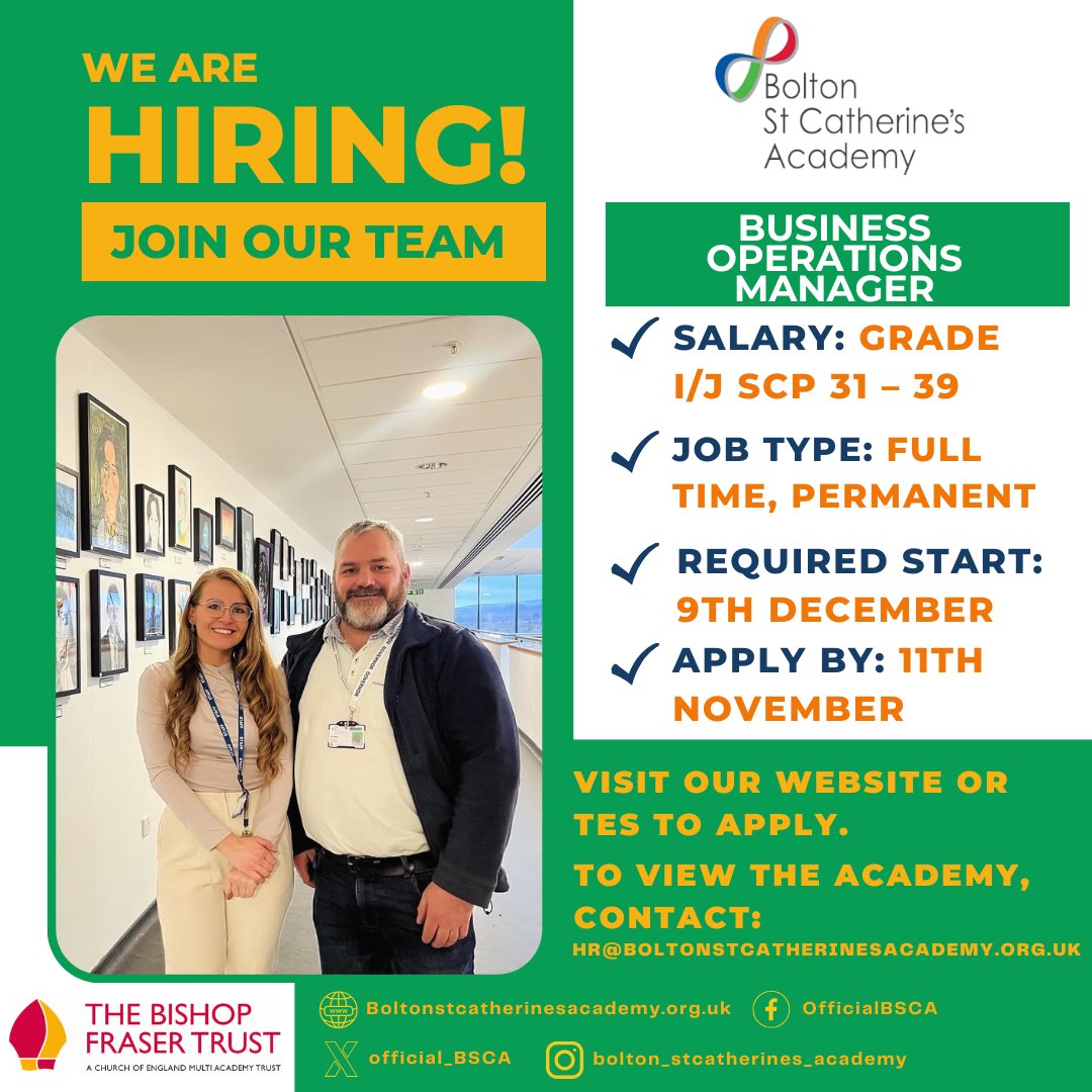 WE ARE HIRING 🎉

Are you a Business Operations Manager looking for a new role? If so, come and join us in our 3-16 years Academy as we strive to provide every opportunity for staff and students to live life in all its fullness. 

tes.com/jobs/vacancy/b…

#WEAREBSCA #STRIVE