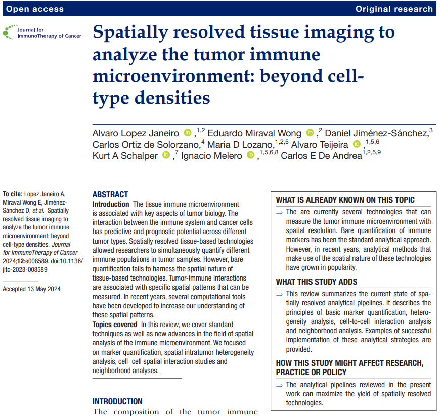 jitcancer's tweet photo. It's TME time! Brush up on this recent #JITC article from Alvaro Lopez Janeiro et al and head over to session 301 at #SITC24 for Alex Chen's talk on predicting the #TME molecular composition to assess IO efficacy (abstract 77)  https://t.co/0GgKuDetfB https://t.co/3fSwnywACm