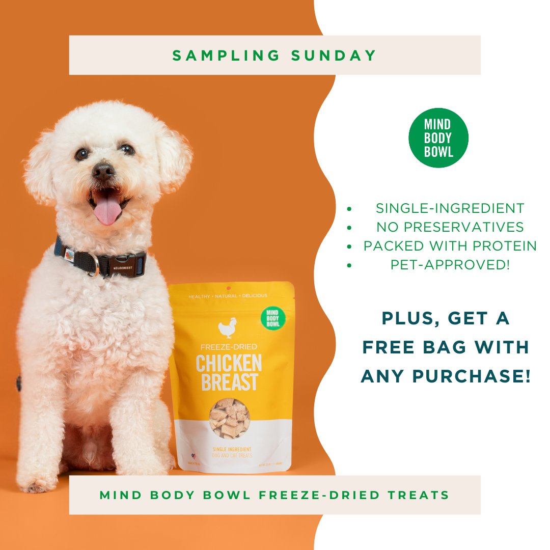 ❗SAMPLING SUNDAY IS TODAY❗
Stop by any Spot for a free tasting of MIND BODY BOWL Freeze-Dried Treats for dogs &amp; cats! Plus, we'll give you a free bag of the delicious freeze-dried treats. Find your local Spot at the link below:
bit.ly/3xmXoGd