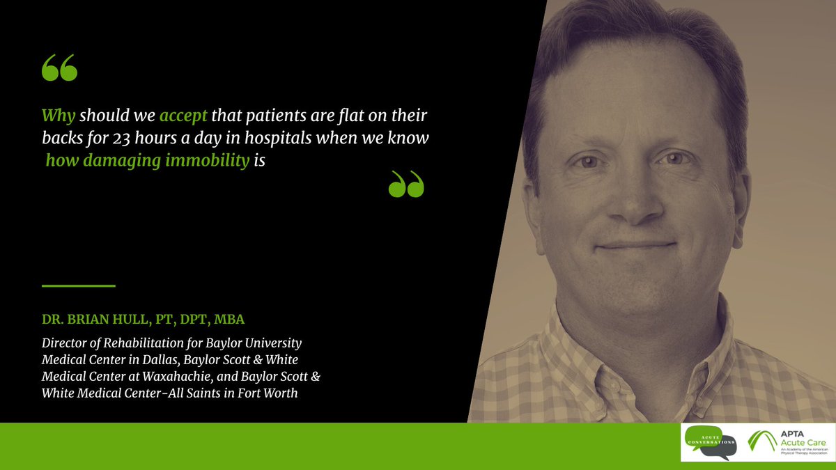 AcuteCareAPTA's tweet image. Immobility in hospitals is preventable! Dr. Brian Hull shares insights on the small, powerful changes that improve patient outcomes in our forthcoming episode Nov 13th! #MobilityMatters #AcutePT #BedRestIsBAD 🔗  tinyurl.com/3u6wysb7
