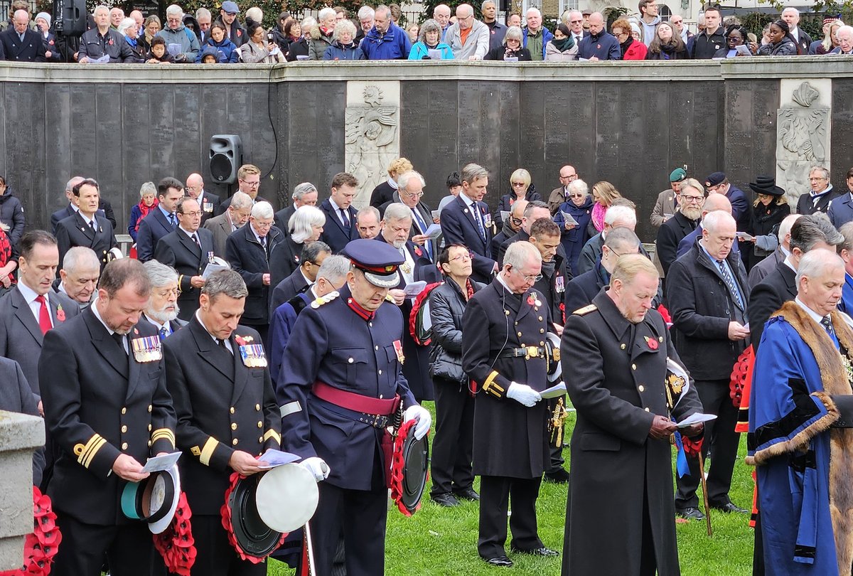 NavyLookout's tweet photo. Some of the RN/RFA acts of #Remembrance 2024:

.@HMSQNLZ  in the hangar at sea off South Coast. 

@RFALymeBay flight deck, at sea off West Africa.

Portsmouth Naval Memorial, Southsea.

Merchant Navy memorial at Trinity Gardens, London. https://t.co/cszGrCvNLD