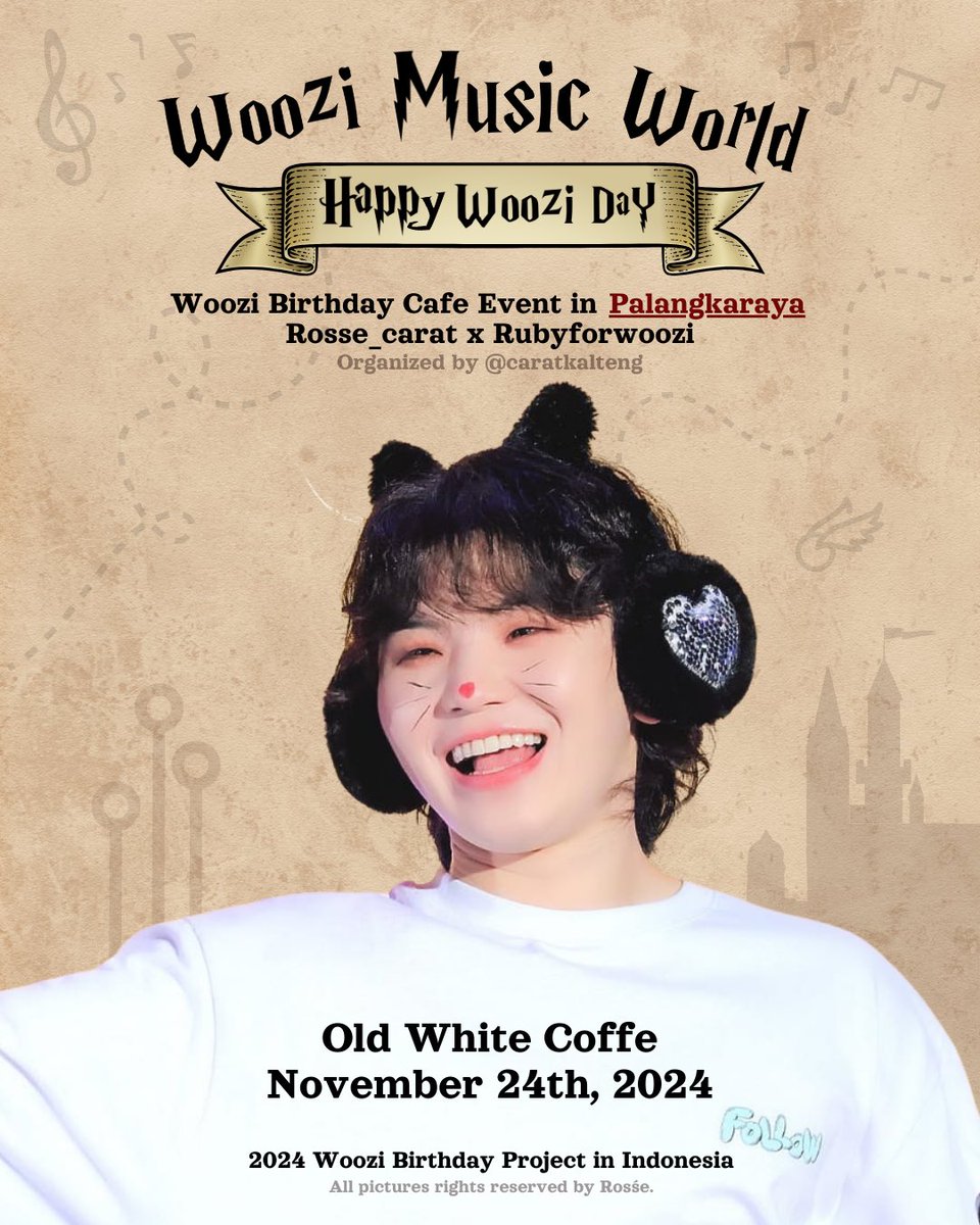 RubyforWoozi's tweet photo. 🎼 WOOZI MUSIC WORLD 🎶🎸

A Birthday Cafe event 🩷

Brought to you by rosse_carat x RubyForWoozi

organized by @CaratKalteng, check their IG or X account to get more detail 💎

📍 Palangkaraya - Old White Coffe
📆 24 November 2024

#Choose_your_CAT #WooziMusicWorld #HappyWooziDay #이지훈 #우지 #WOOZI #ウジ #세븐틴 #SEVENTEEN