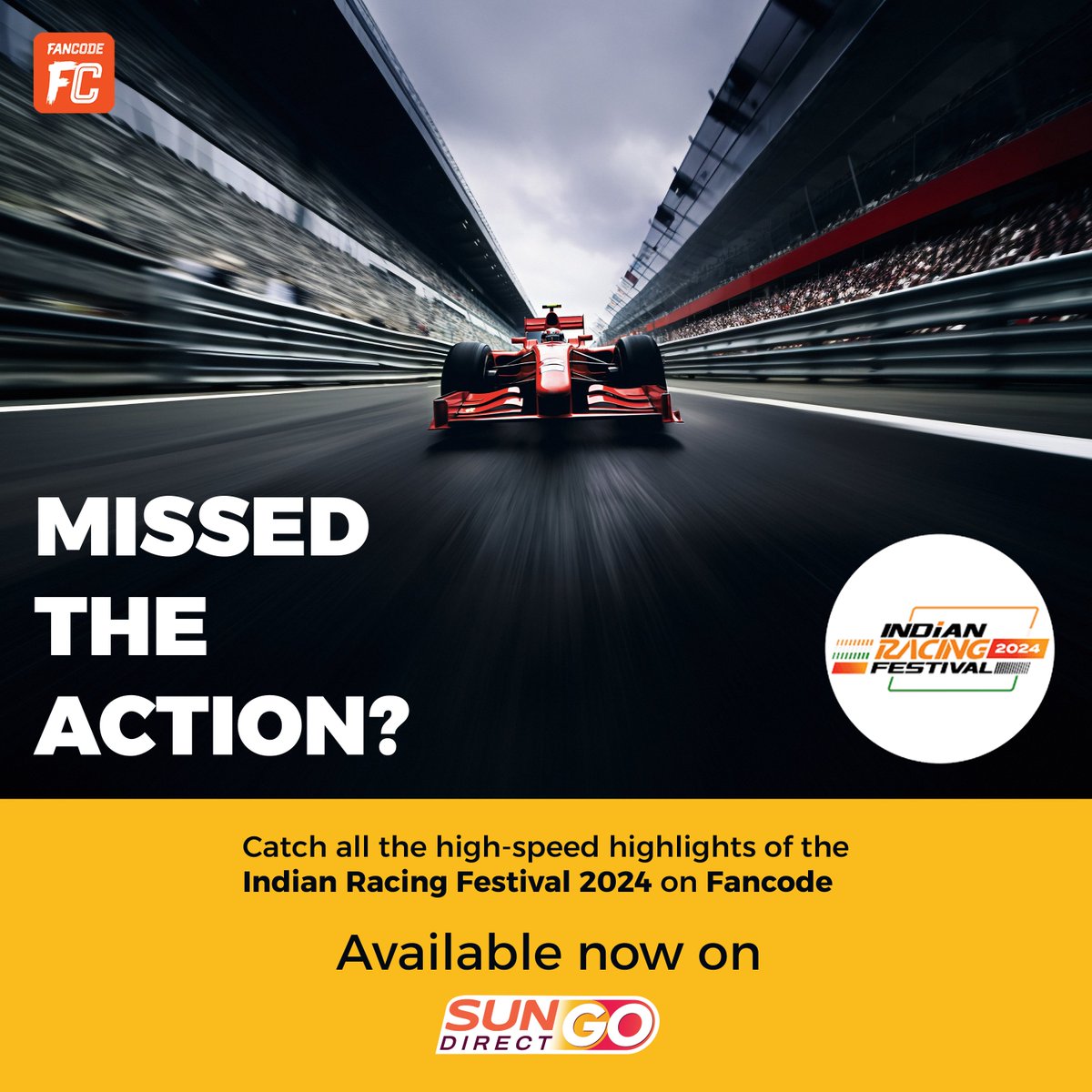 SunDirectGo's tweet image. Missed Indian Racing Festival on live? Visit sundirectgo.in/apps.

Sun Direct Go notifies you to watch Indian Racing festival and Rage yourself to ride!

#Sundirectgo #OTT  #onesubscription  #MondayMotivation  #indianracingfestival2024  #LaunchOffer #entertainment  #Streaming