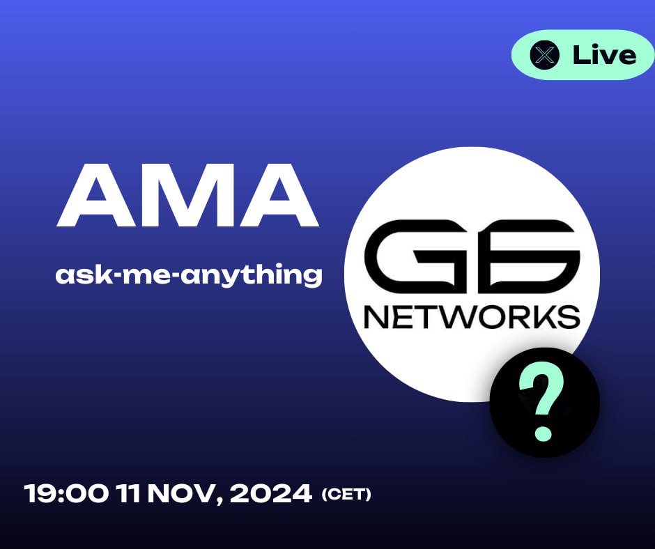 LifeInGen6's tweet photo. Countdown to our fair launch! Join our AMA on 11th Nov, 19:00 CET to learn about G6 Networks’ mainnet, TGE, and real-world integration. Bring your questions, see you there! 🎙️ https://t.co/7mDO9GwukZ