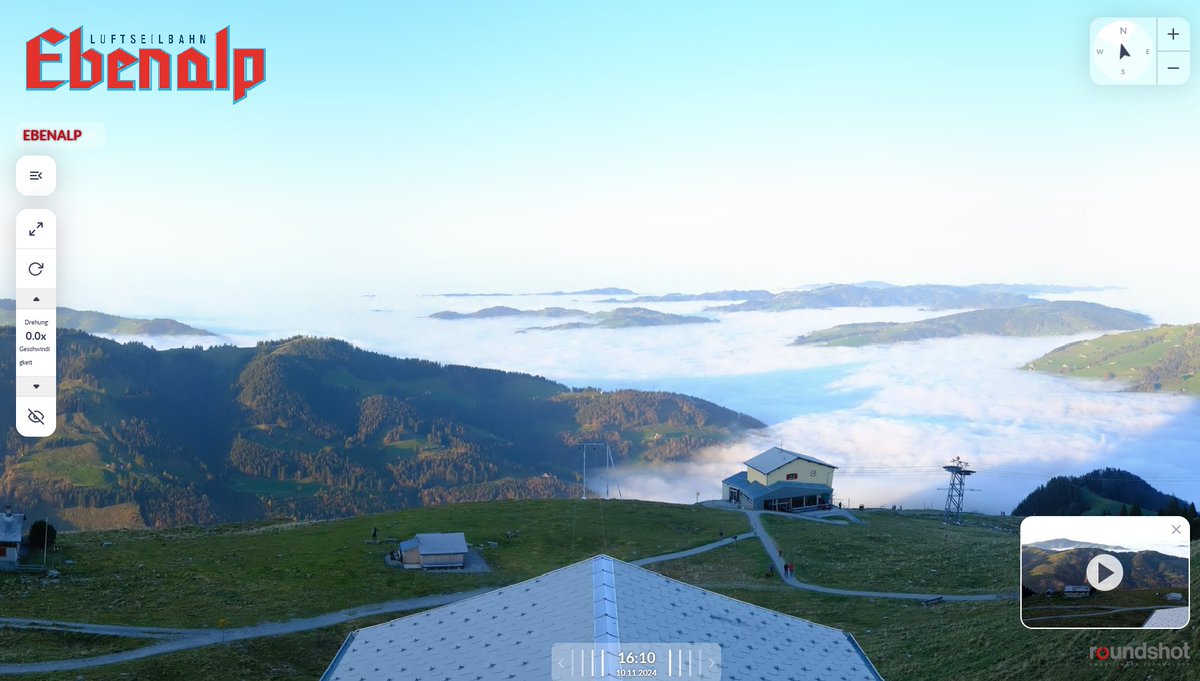 FelixSch86's tweet photo. Die Nebelobergrenze ist heute mit leichter #Bisentendenz auf etwa 1000m angestiegen, siehe #Roundshot Ebenalp. Um einen flächigeren Überblick über den Nebel (Bewölkung) zu bekommen kann man sich #Satellitenbilder ansehen, seit kurzem findet man auf #EUMETView MTG-Produkte. https://t.co/IghYByU4GG