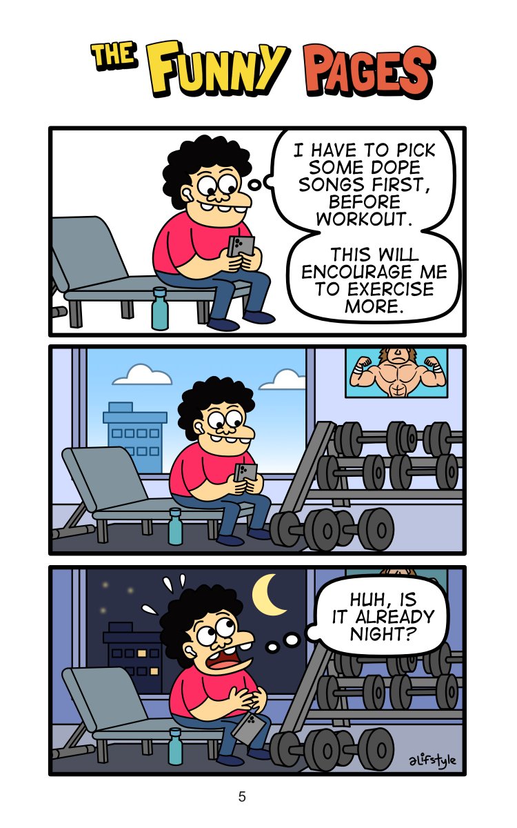 Sometimes, picking the perfect workout playlist takes longer than the workout itself! 😂 #TheFunnyPages #alifstyle #comicstrip #funnycomics