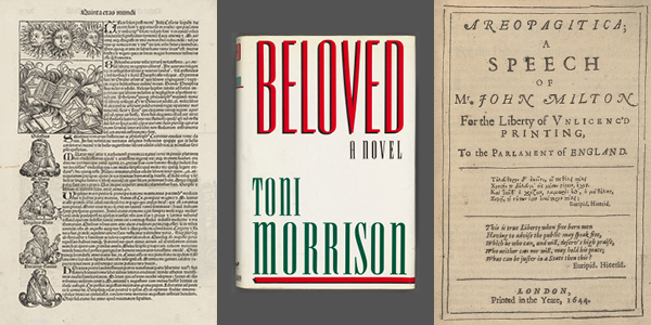 nypl's tweet photo. A new #NYPLTreasures display contains items documenting censorship around the world throughout history. Highlights include Toni Morrison's frequently challenged 'Beloved' and a rare decoy of James Joyce's 'Ulysses' disguised as a children's book. https://t.co/hKrcvEOEyZ https://t.co/cjPG4cXVwP