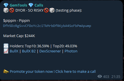 gem_tools's tweet photo. Our bot, #GemTools, just hit it big again β $PIPPIN from a tiny 240K MC all the way up to an incredible 24M MC!
If youβd invested early with us, imagine the gains youβd be seeing now! πΈπ°
This is just one of the many successful calls our bot is delivering. Don't miss out on the next moonshot! π Join our Telegram community for real-time alerts and insights into the hottest Solana gems. ππ₯
π Check the comments for the link to our group and get ready to catch the next wave! π²