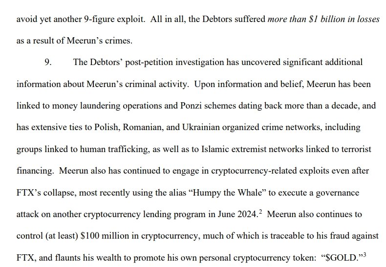 Reading through the lawsuit that identifies Humpy the Whale as a fraudster that stole $1 billion from FTX using many fake accounts. Absolutely wild.

Explains how we was funding his DAO manipulation exploits including Compound.