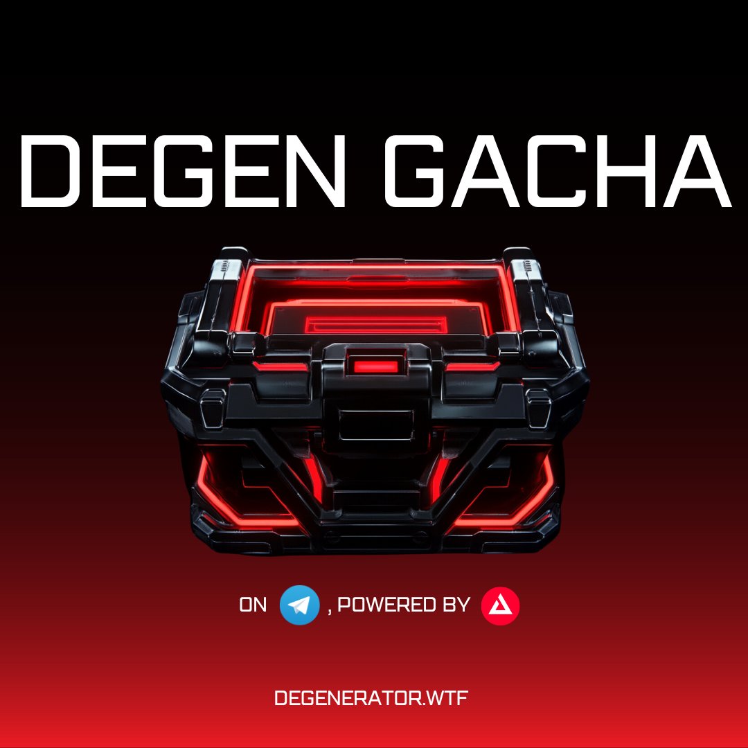 The Degen Gacha is coming on <a href="/telegram/">Telegram Messenger</a>, powered by <a href="/XAI_GAMES/">XAI 🎮⛓️</a>. 

Soon.