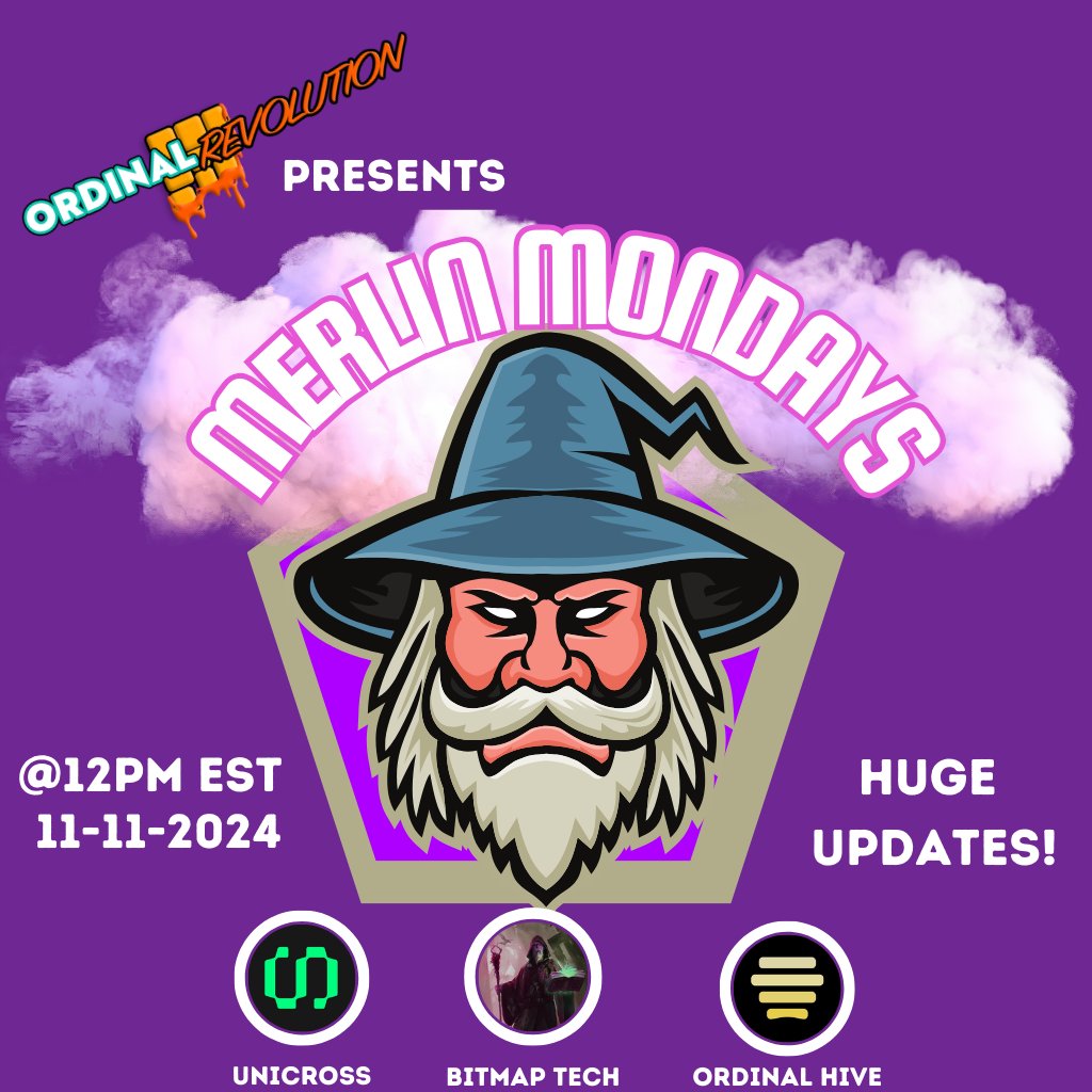 Make sure to make this week's Merlin Monday's segment @12PM EST 11/11/2024 as there are HUGE updates! 

<a href="/BitmapTech/">Bitmap Tech - Merlin🔮🧙</a> will be attending with updates regarding onboarding Telegram Miniapps, New emerging builders, &amp; much more!

Don't miss out on the ALPHA that comes with tomorrow's