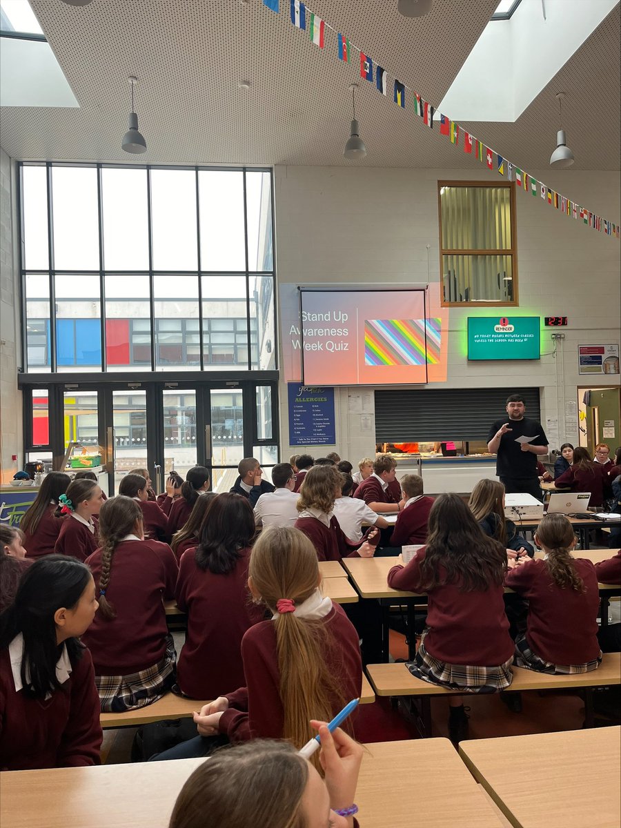 GlenartCollege's tweet photo. Our Stand Up Awareness Week took place last week! We celebrated with tie-dye workshops, lunchtime films, a quiz for 1st years and our fantastic staff dressing up in #ProgressPride flag colours to show their support. Thanks to
Ms Lambert for coordinating events. @KWETB https://t.co/gVNDUTDiki