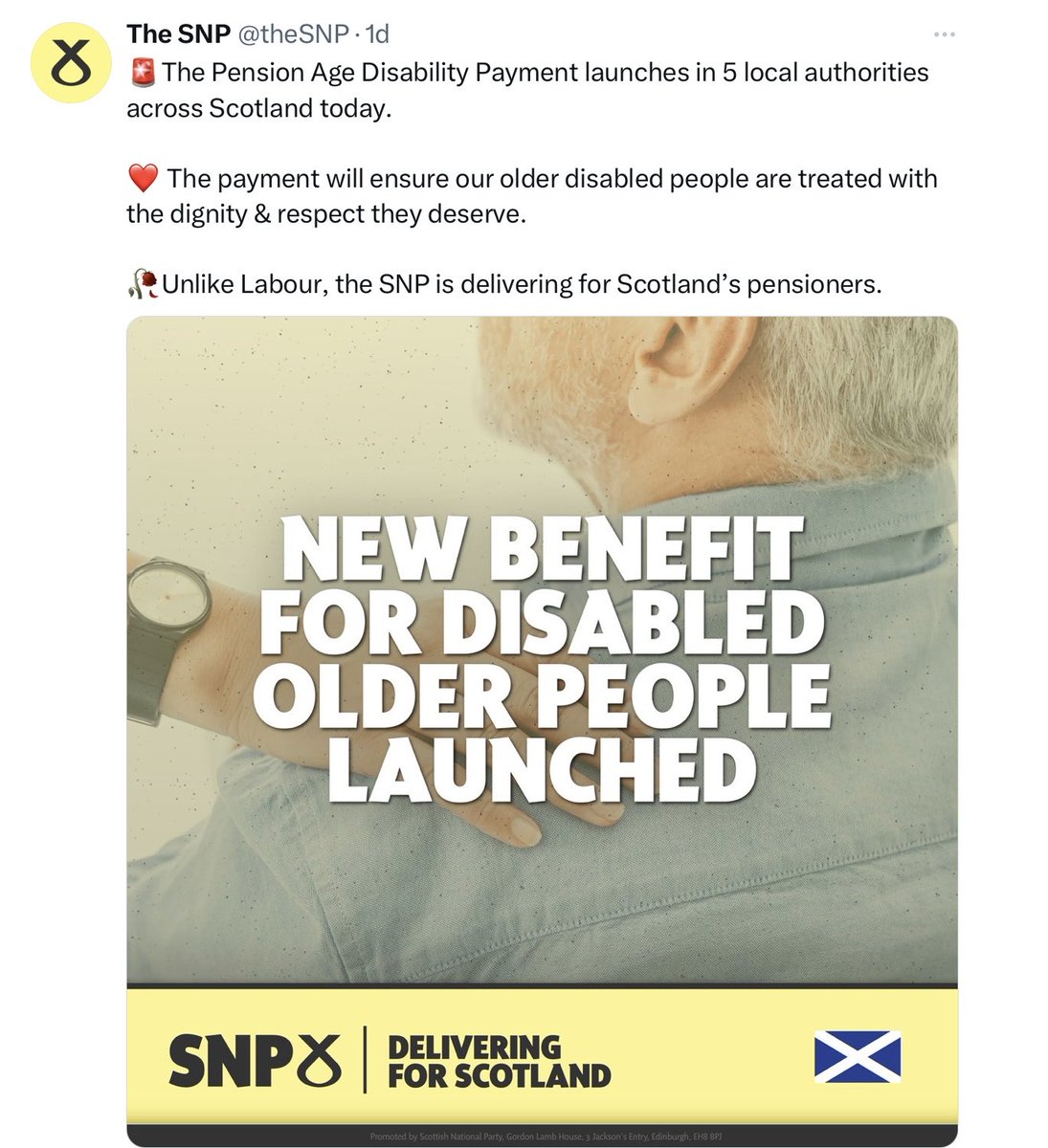 The SNP ⁦<a href="/theSNP/">The SNP</a>⁩ Scottish 🏴󠁧󠁢󠁳󠁣󠁴󠁿 government are working hard to help the people of Scotland 🏴󠁧󠁢󠁳󠁣󠁴󠁿 despite having one hand tied behind their backs!