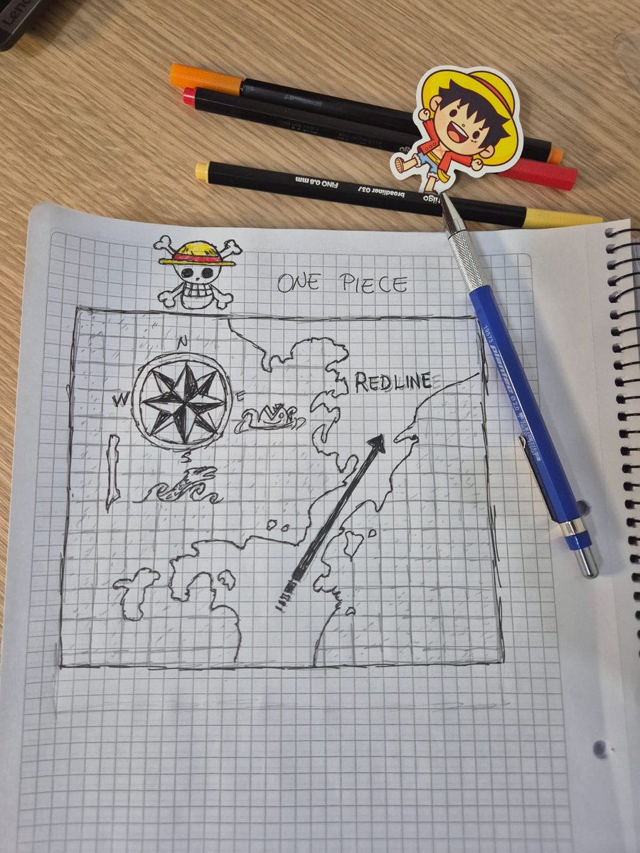 DAY 10 - Pen and Paper #30DayMapChallenge Hand-drawn One Piece world map inspired by the original design: onepiece.fandom.com/wiki/World?fil…
Features:
Classic compass rose
Red Line design

Traditional ink style
Maritime details
#Cartography #OnePiece #HandDrawn #MapArt #PenAndPaper