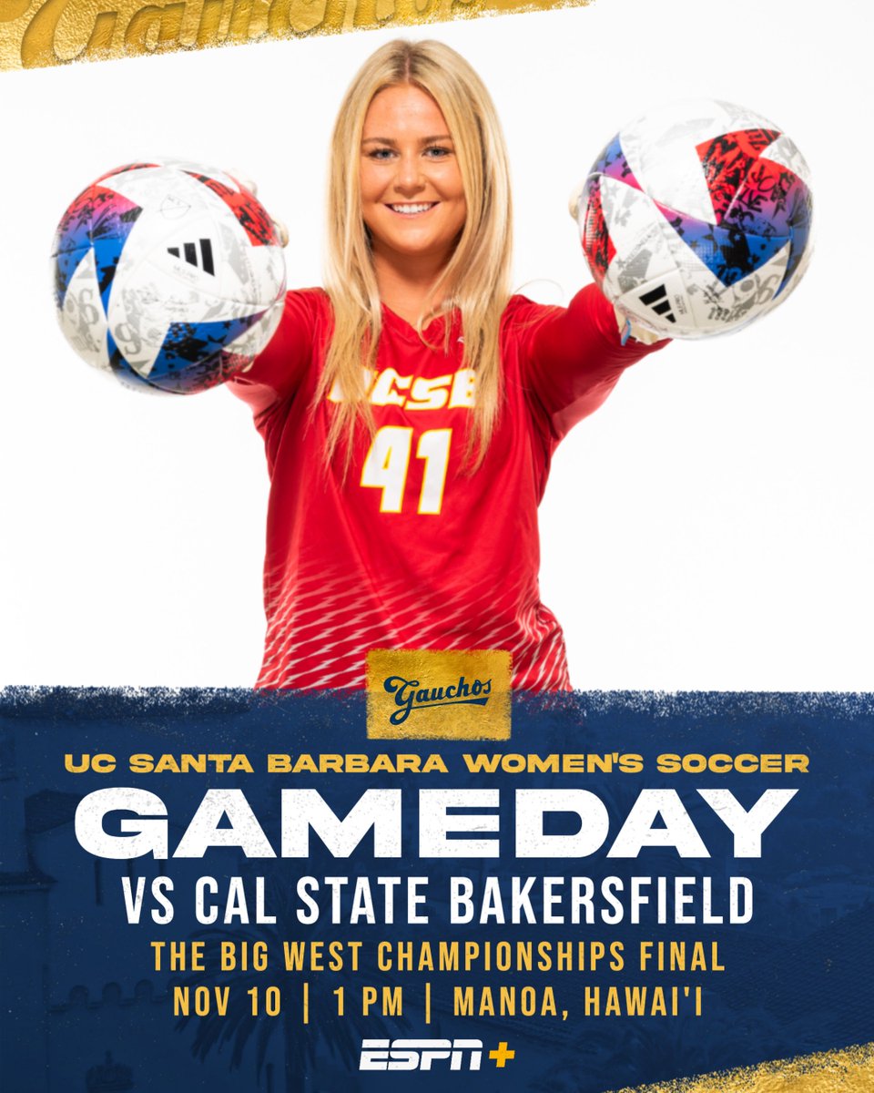 Time to bring some hardware home! 🏆

🆚 Cal State Bakersfield
🏟️ Waipio Peninsula Soccer Stadium
🕐1 p.m. (PT)
📺 ESPN+
📊 ucsbgauchos.com/WSOC_LiveStats

#GoGauchos
