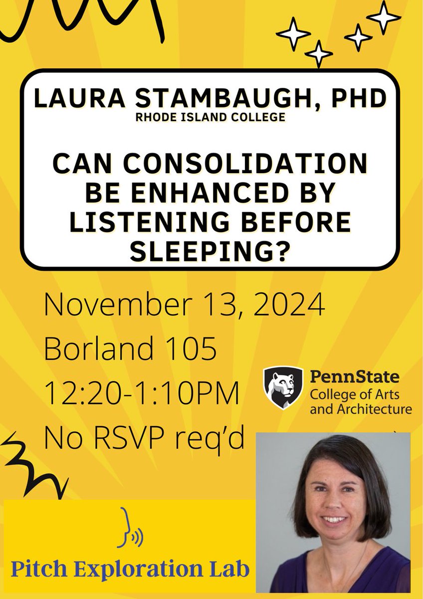 PitchLabPSU's tweet image. Our next meeting on how sleep consolidation benefits musicians (and artists) as they work to maintain and refine their motor skills: