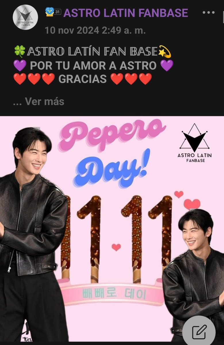 astrolatinfanb's tweet photo. 🗓️ POST DEL DIA (11/11) CHOEAEDOL CELEB ❤️

🗳️ Vota tus ❤️ diarios en la foto y se guardará el 10% para futuros eventos. 

🚨 GUARDA TUS 💜 PERMANENTES PARA PRÓXIMOS EVENTOS 

Link del post:
https://t.co/nPRFL7c8sz

🍀 ALFB Team Choeaedol
#ASTRO  #아스트로  @offclASTRO 💫 https://t.co/VY8zrXrKBv