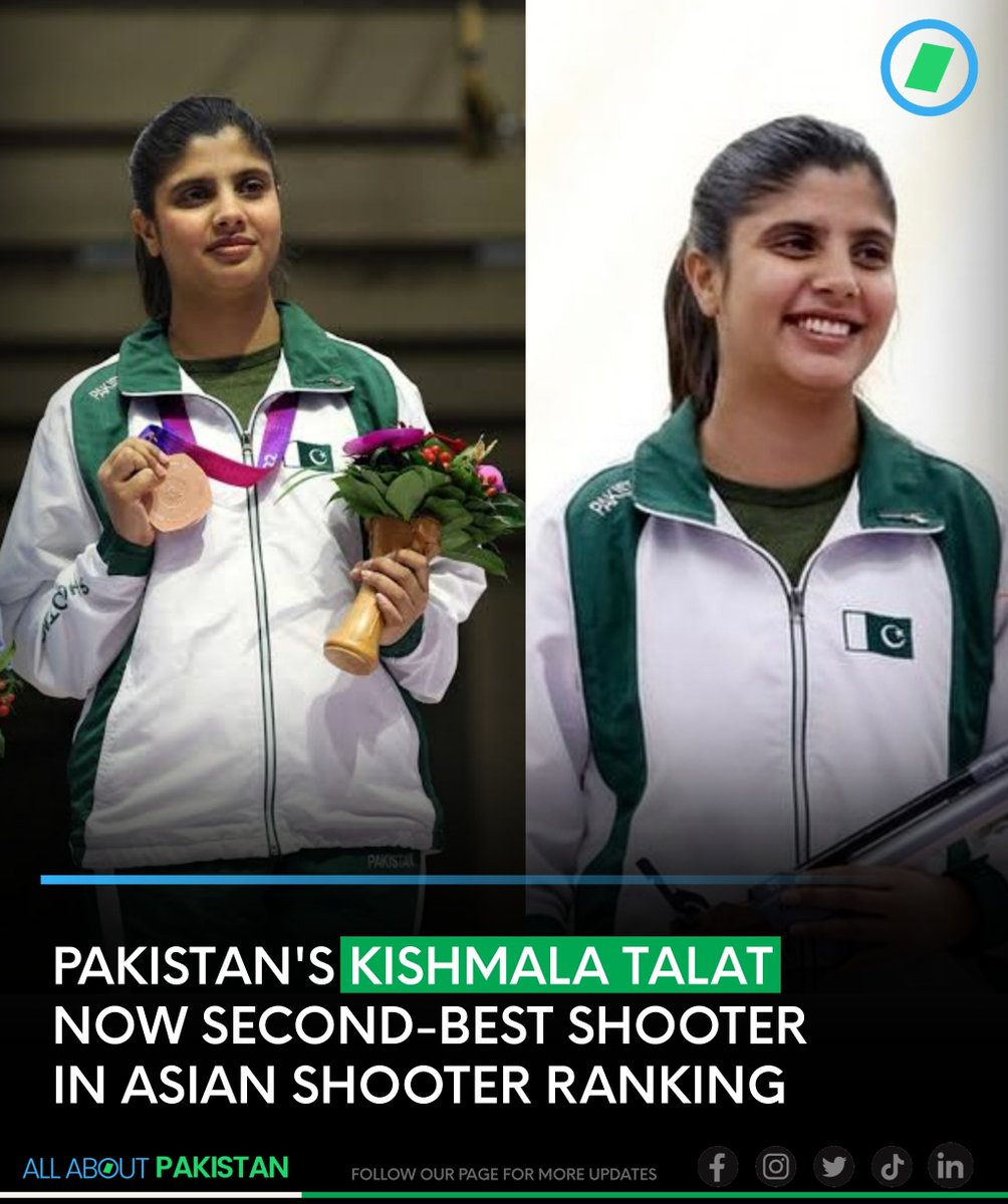 Aboutpakistan90's tweet image. Pakistan’s top female shooter Kishmala Talat has become the second-best female shooter of Asia in women’s 10m air pistol category, according to the latest annual rankings released by the Asian Shooting Confederation.

#AAPakistan #Pakistan #KishmalaTalat #Sports #India #Islamabad