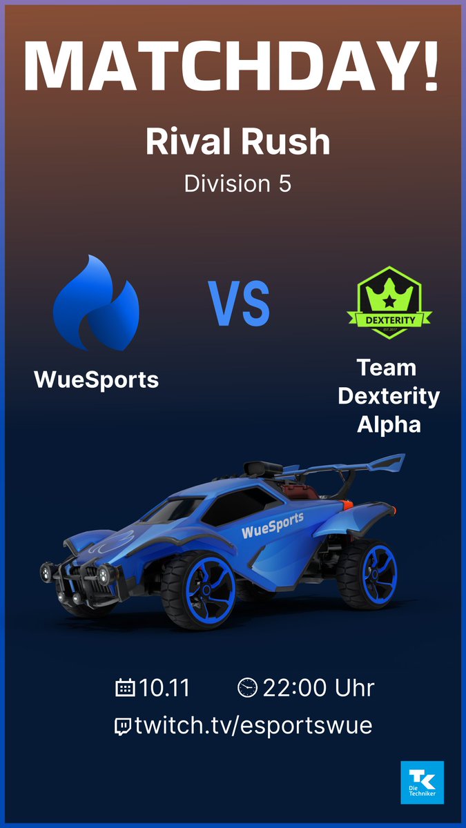 WueSports (@esportswue) on Twitter photo Für alle Nachteulen gibt es heute wieder ein Rocket League Spiel von <a href="/RivalRushRL/">Rival Rush</a> ! Seid auf Twitch dabei, wenn um 22:00 Uhr WueSports gegen Team @DexterityDXG Alpha in Division 5 spielt!
twitch.tv/esportswue Für alle Nachteulen gibt es heute wieder ein Rocket League Spiel von <a href="/RivalRushRL/">Rival Rush</a> ! Seid auf Twitch dabei, wenn um 22:00 Uhr WueSports gegen Team @DexterityDXG Alpha in Division 5 spielt!
twitch.tv/esportswue