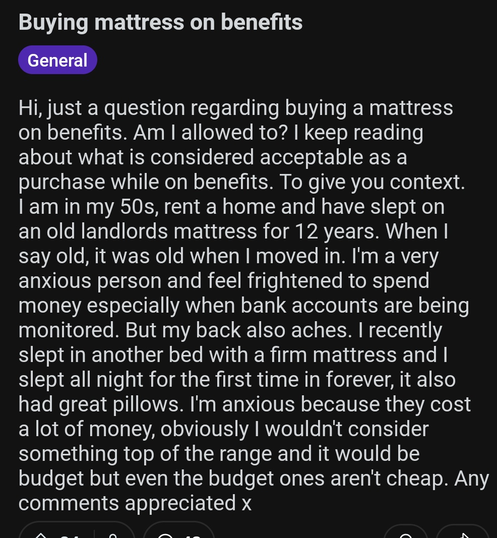 Sometimes you do something like look at your Reddit home feed and see this from r/DWPHelp and for the rest of the day your heart is on the floor