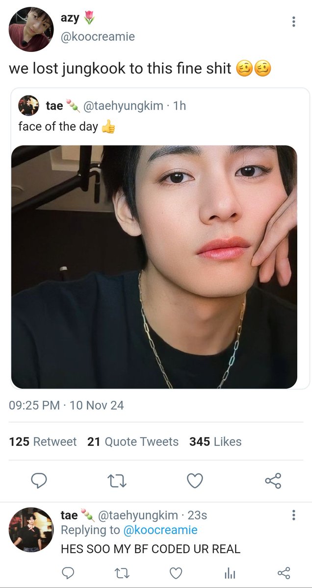 k00vee's tweet photo. #taekookau where taehyung wins a fan call with soloist jungkook and chaos ensues https://t.co/lsr91hjm27