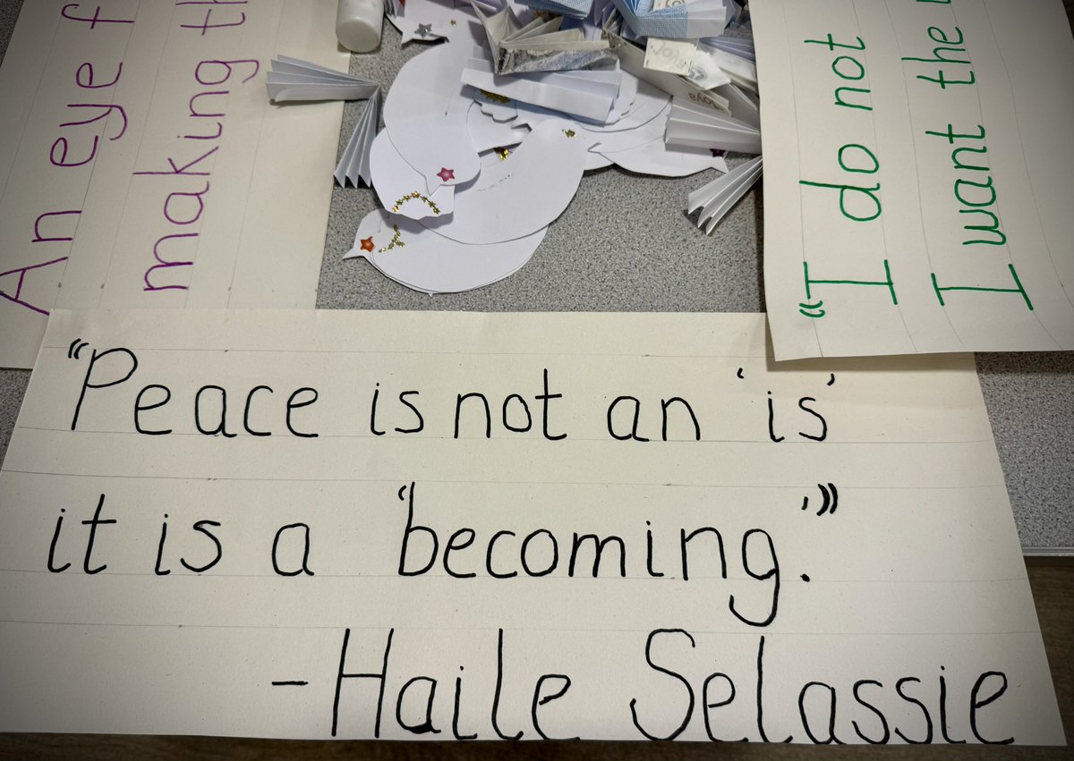 At all age worship today, the children of Friargate meeting gave out paper doves they had made and asked us to write a message of peace on them. They also gave us four famous quotes about peace to help us… 

#helenkeller 
#mahatmaghandi 
#malalayusufzai 
#haileselassie