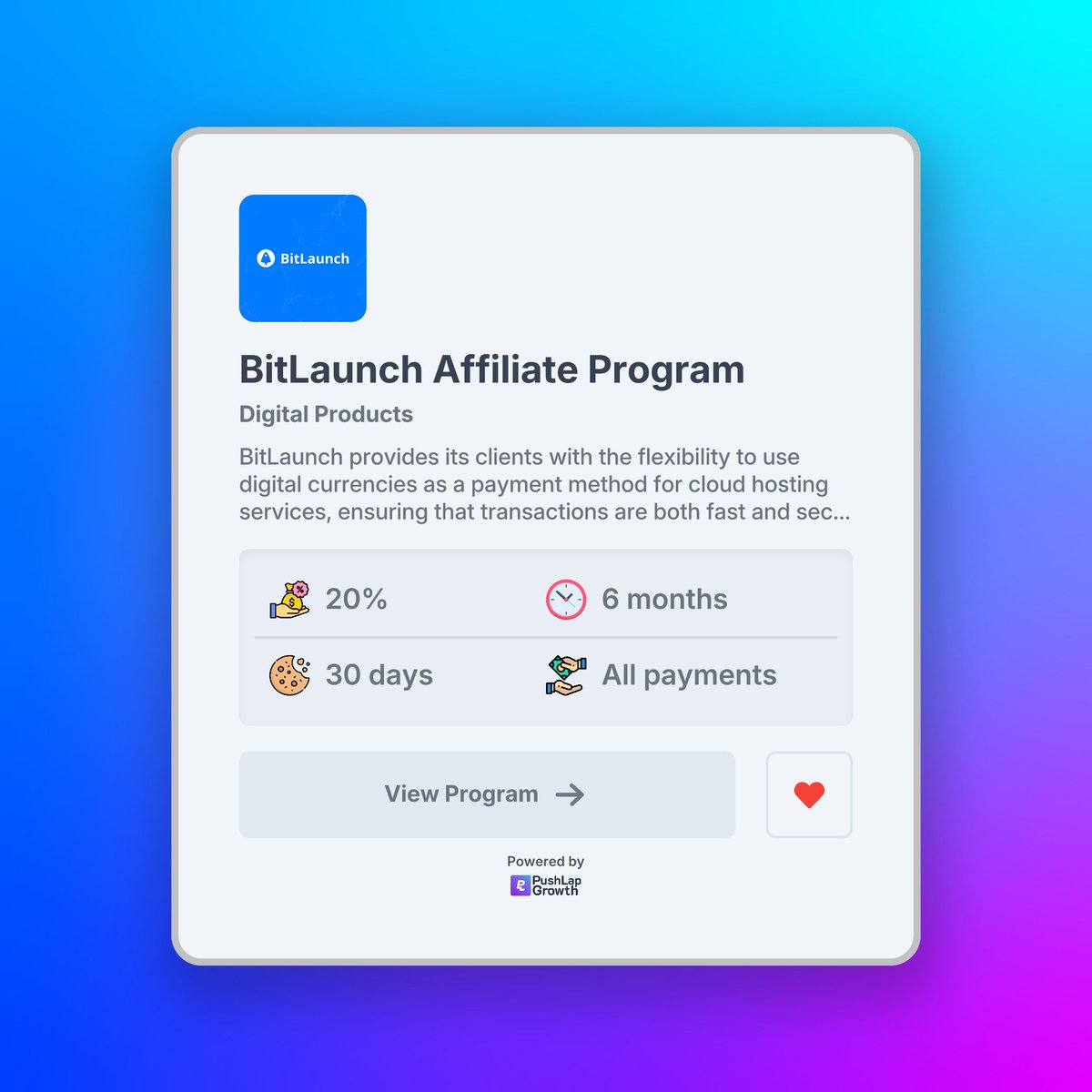 ayo_blvd's tweet photo. ✨ Take a look at the BitLaunch Affiliate Program on Push Lap Growth!

BitLaunch offers cloud hosting services that allow clients to make fast and secure payments using digital currencies, partnering with leading providers like Vultr, Linode, and DigitalOcean, and also features a CPS affiliate program for income generation.

With their Affiliate Program, you can earn up to 20% on sales with an impressive 30-day cookie duration.

Sign up now: https://t.co/5vQf0g8FSm 

If you run a business (especially SaaS) and you're looking to scale through Affiliate Marketing 👉🏽 https://t.co/nMn2t27iR9