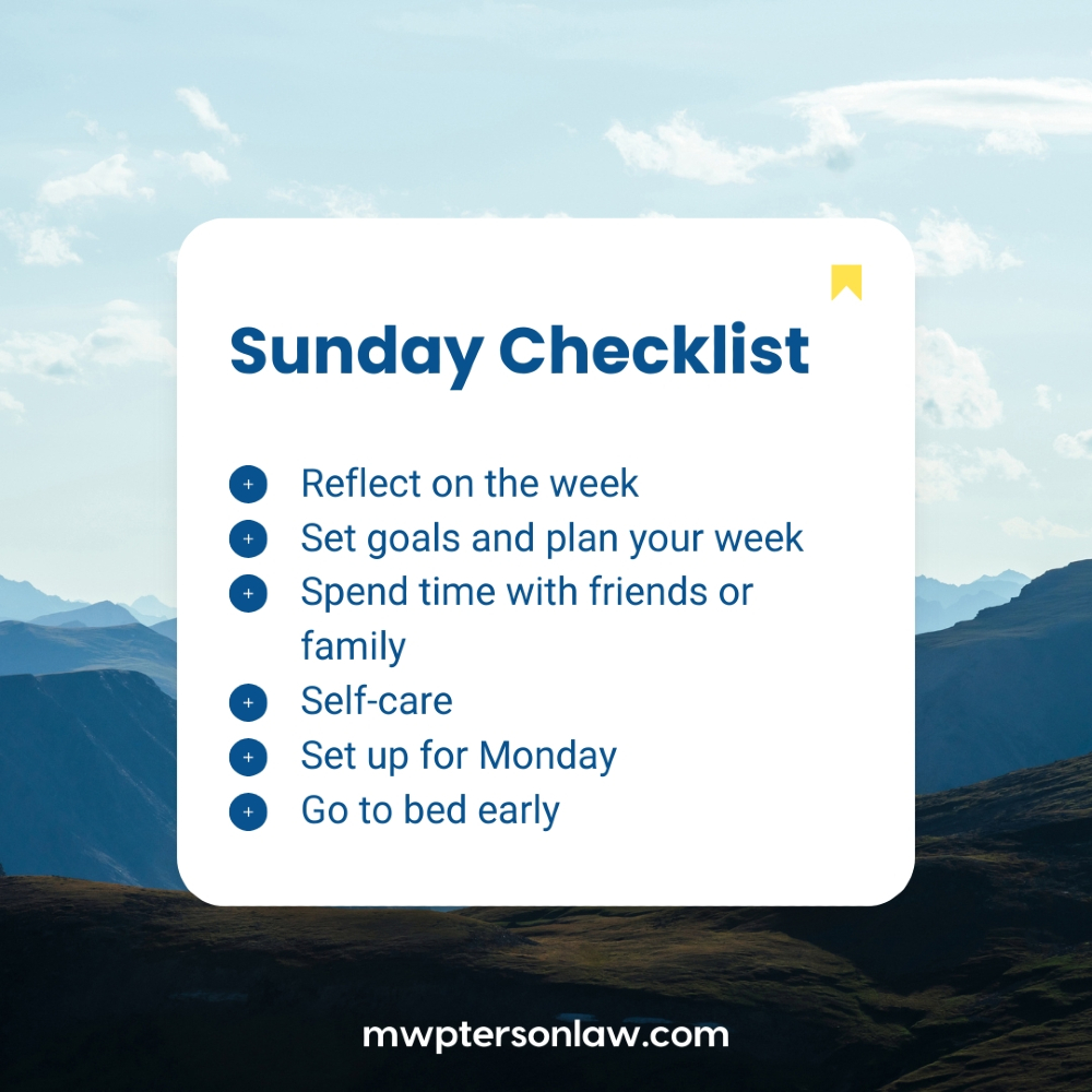 MWPetersonLaw's tweet image. Sunday reset mode: ON. Let’s take a moment today to unwind, recharge, and set the tone for a productive week—especially with a holiday to kick it off right. 🌅💼

#SundayChecklist #FreshStart #Bostonlawfirm