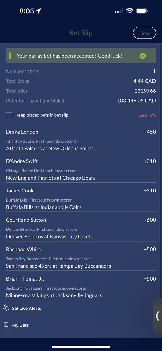 ‼️FIRST TEAM TOUCHDOWN SCORER‼️

Longshot lotto for the early games…. Just need each player to score the first TD for their team 🤞

Let’s Get Rich!
WE DESERVE IT ♠️➕💰

#GamblingX #PlusMoney #nfl #TouchDown #Lotto