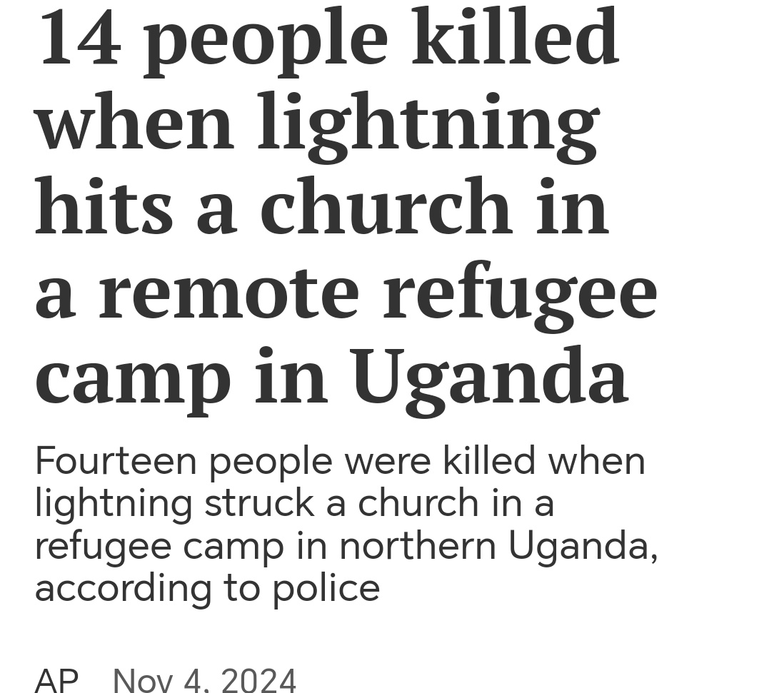 StreetTreck's tweet photo. ♻️ 14 #people #killed🕊️ when #lightning hits a #church in #remote #refugeecamp in #Uganda. The #residents were of #Palabek #settlement #camp, which #primarily #houses #refugees from #SouthSudan🛤️
#StreetTreck🛤️
https://t.co/eDKCgKKcLf https://t.co/e19j5xoSGQ