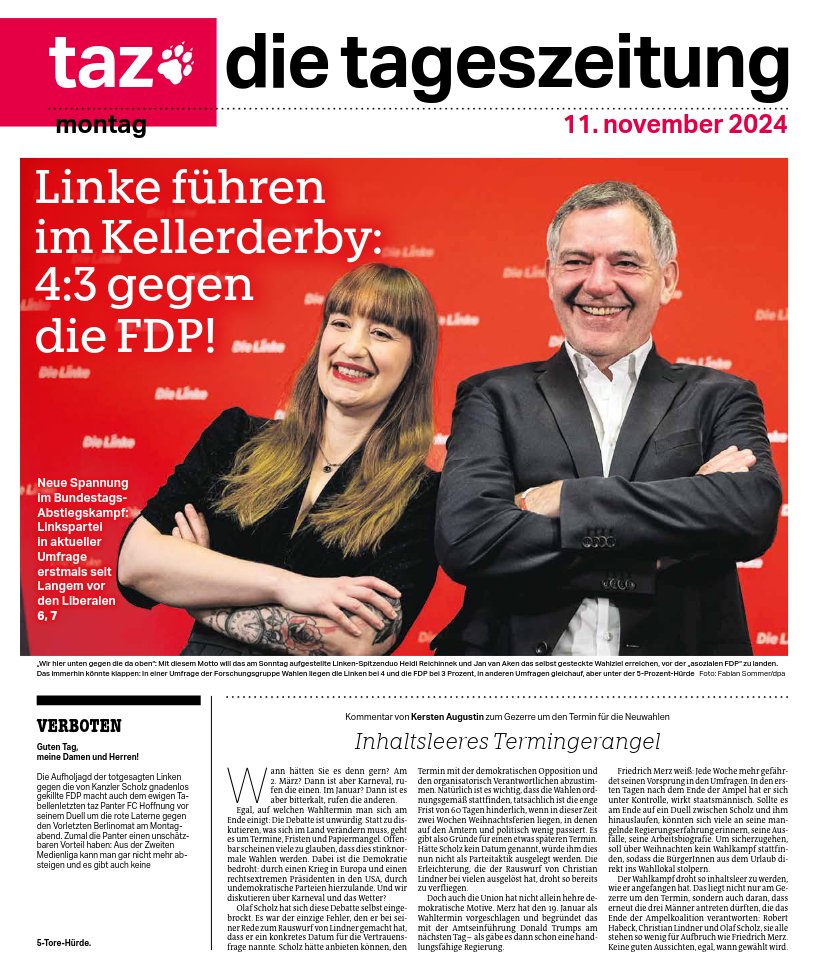 #tazeins zu den neuesten Umfragen vor den Neuwahlen <a href="/tazgezwitscher/">taz</a>