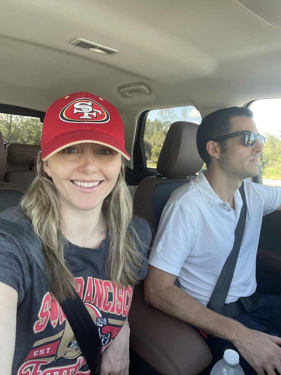 Shh don’t tell my Tampa-born husband that we’re sitting in the visitors section at the Bucs-Niners game ❤️💛❤️💛 #faithfultothebay