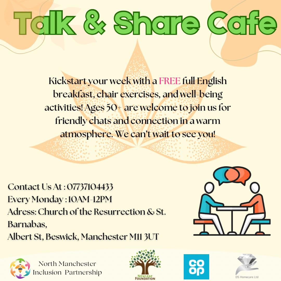 Join us every Monday from 10 AM to 12 PM at our Talk &amp; Share Café💓🎉

#newleaffoundation #cafe