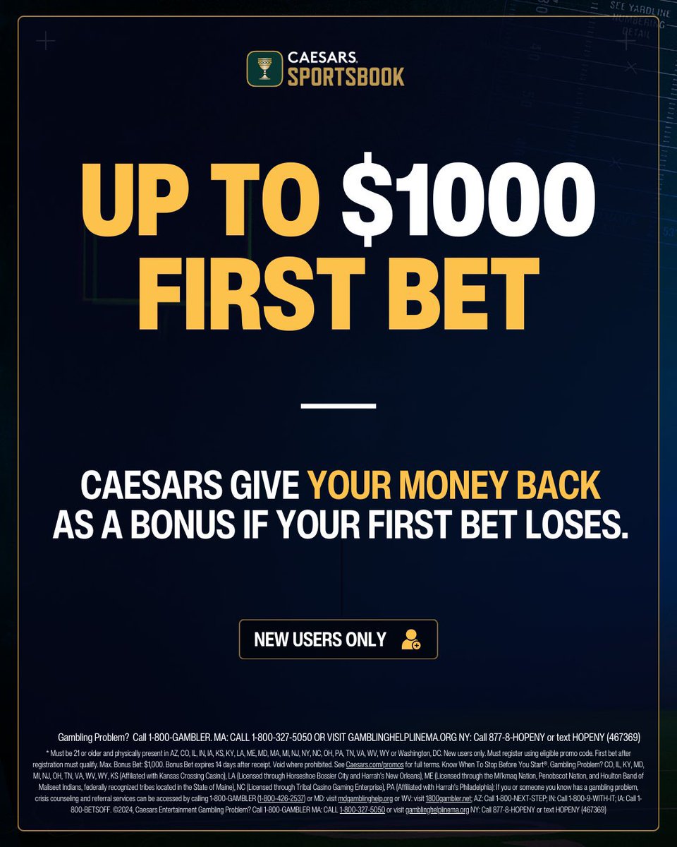 🏈 50/50/50 Parlay

All these lines are on Caesars. Set up an account if you’re tailing.

✍🏼 Here: bit.ly/1000-CZRS

You guys love this one.

21+, gamble responsibly.