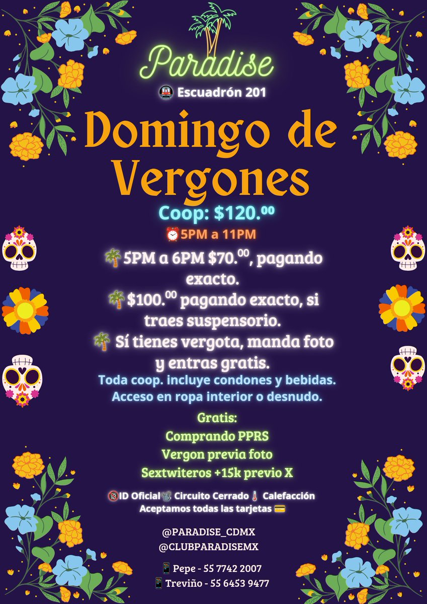 PARADISE_CDMX's tweet photo. #DOMINGODEVERGONES
🌴PARADISE
🚇ESCUADRON 201
📆10 DE NOV.
⏰5PM a 11PM
🎫$120
PROMO $70, DE 5 A 6 PM
GRATIS, CON PREVIA FOTO DE TU 🍆
DALE RT Y GANA UNA CORTESÍA
🎉SÁBADO LEGION-HBD @Chakalitohot19c
@jcarlosromer221
@CLUBPARADISEMX
@ELTALMAUTREVINO https://t.co/OyTPqQR2KY