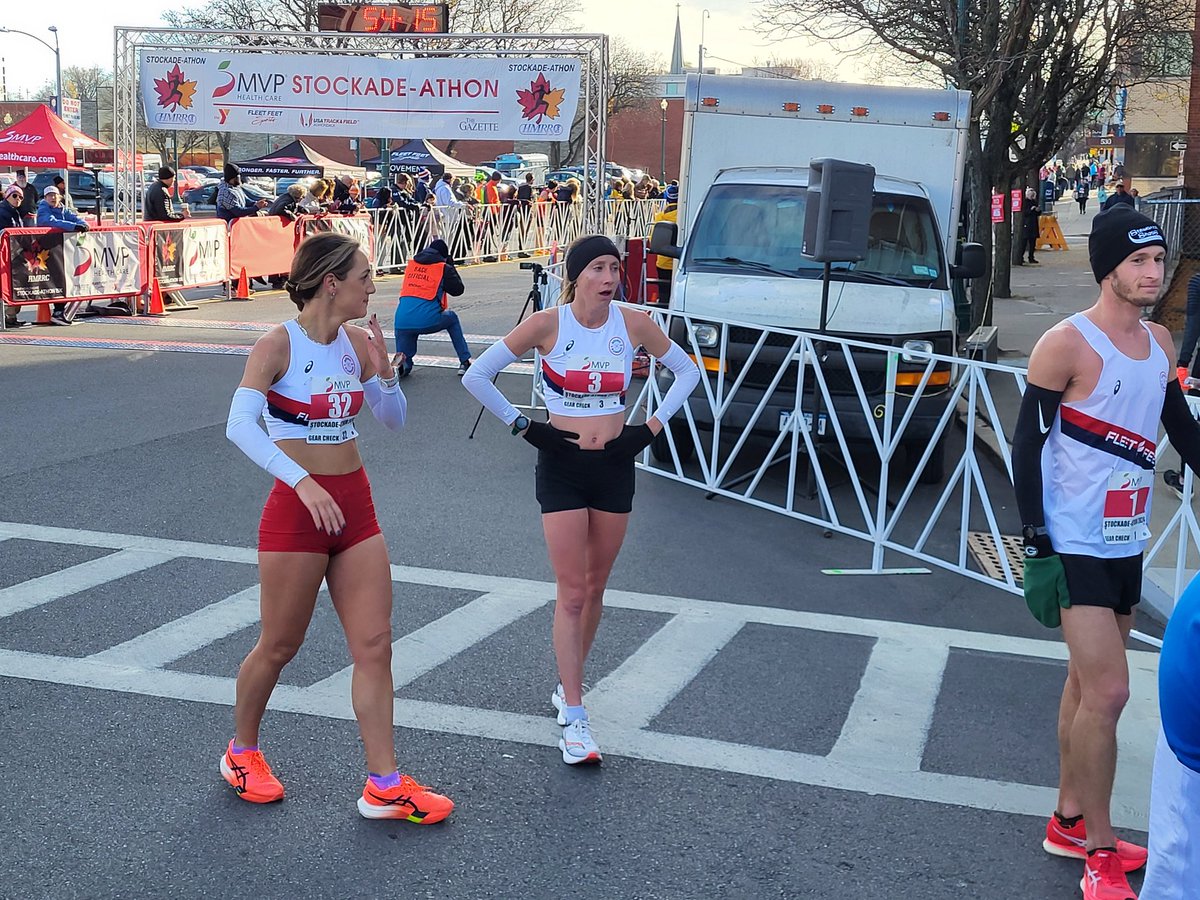 In an even closer finish, Cara Udvadia (3) won the women's division by 5 seconds (53:50) over former UAlbany teammate Amanda Chambers. That's Cara's husband Ryan, the 2023 winner, at right.

Oh BTW, Cara delivered their first child less than 8 months ago.