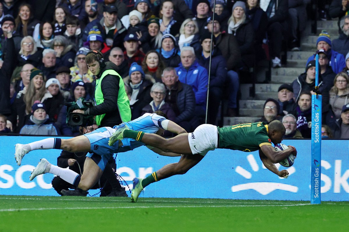 Springboks's tweet photo. Two tries on his last visit to Edinburgh in 2022, and Makazole Mapimpi is on the board again 👏
#Springboks #ForeverGreenForeverGold #SCOvRSA https://t.co/DRr2YaGzAD