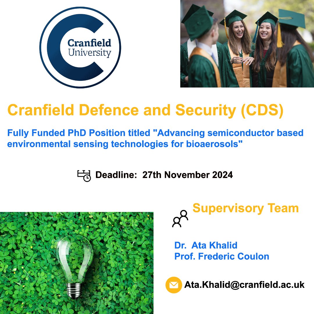 PhDScanner (@phdscanner) on Twitter photo 🔃Fully Funded 📢📢 #phdpositionalert
✅Passionate about #semiconductor #sensors #bioaerosols
✅ Rare upto 3⃣ years fully funded, #PhDposition within the Cranfield Defence and Security (CDS) <a href="/CranfieldUni/">Cranfield University</a>
📌This #phdproject is titled "Advancing semiconductor based 🔃Fully Funded 📢📢 #phdpositionalert
✅Passionate about #semiconductor #sensors #bioaerosols
✅ Rare upto 3⃣ years fully funded, #PhDposition within the Cranfield Defence and Security (CDS) <a href="/CranfieldUni/">Cranfield University</a>
📌This #phdproject is titled "Advancing semiconductor based