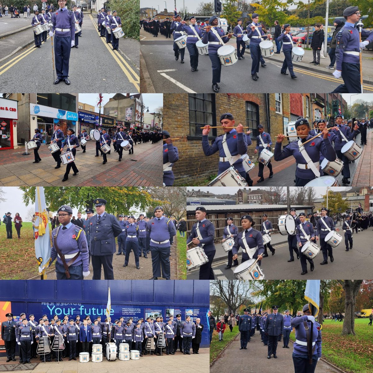 Remembrance Parade in Chatham. 1404 Chatham Sqn RAFAC leading the parade. Over 45 cadets plus Band. Proud OC leading the parade for the first time. 

"We will remember them."