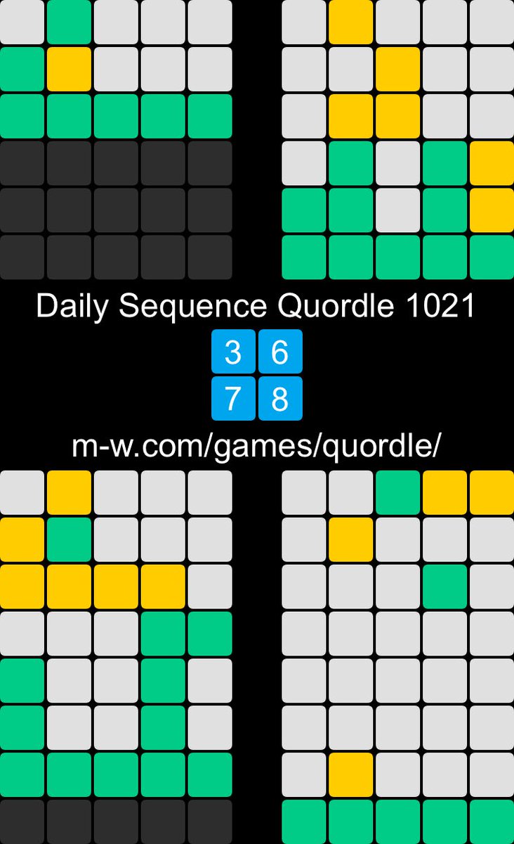birdaileen's tweet photo. Daily Sequence Quordle 1021
3️⃣6️⃣
7️⃣8️⃣
https://t.co/V7upxUSARY https://t.co/RzXlrnhfGl