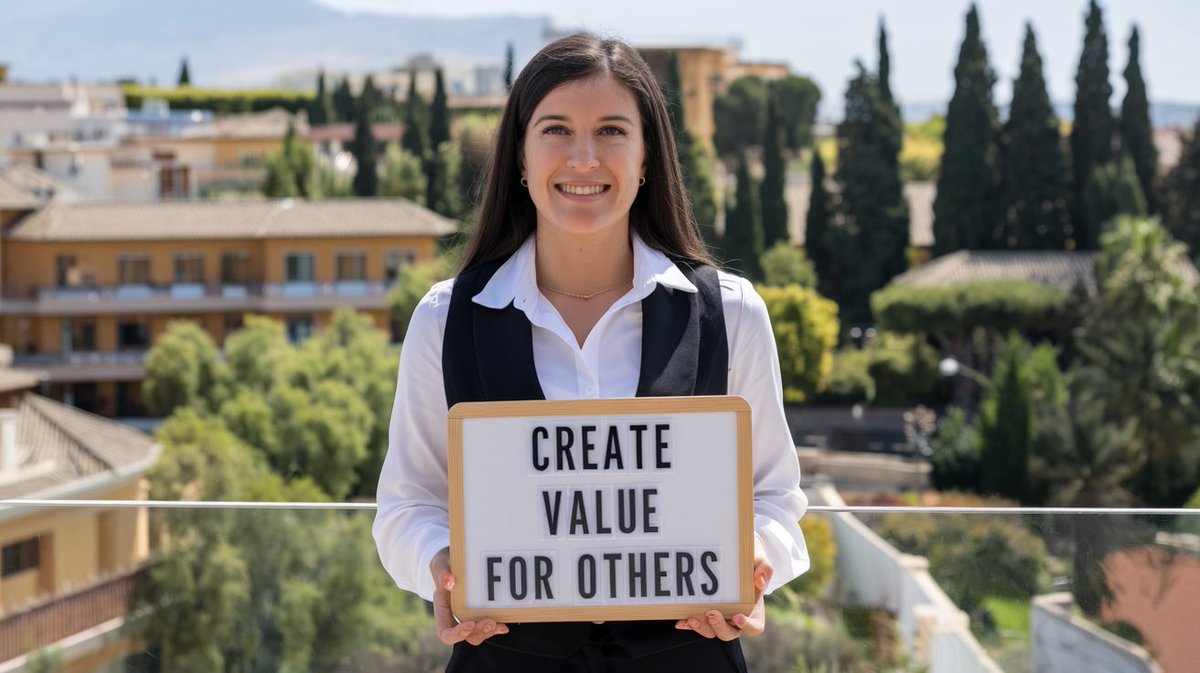 Mi principio pedagógico “favorito” ✨ en la docencia de las competencias emprendedoras es el de crear valor para los demás. Me gusta porque invita a que el foco de atención esté fuera del aula y se dirija al entorno 🌍 lo q es esencial en FP #AulaEntreComp <a href="/Conecta13/">Conecta13</a> #ImagenIA