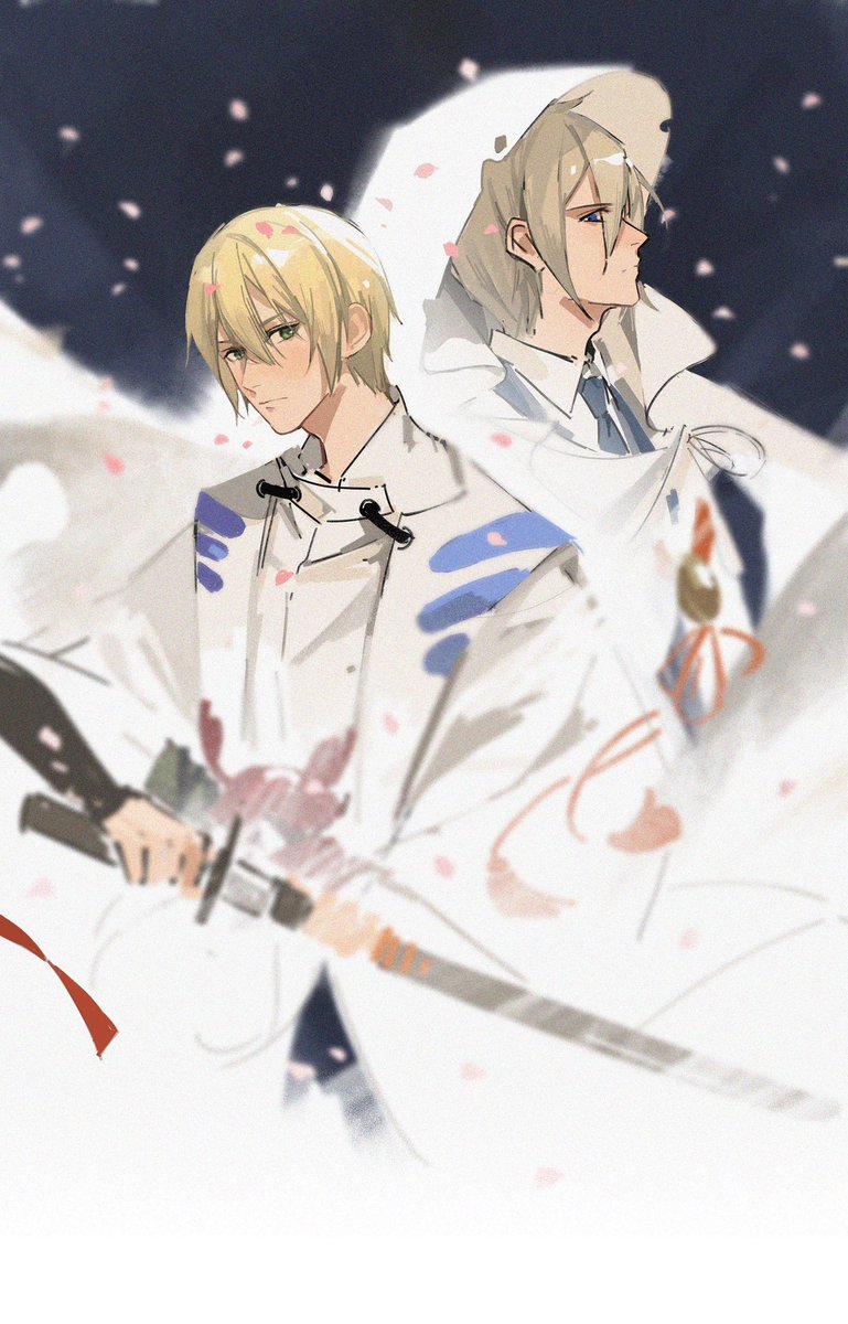 PhuongMAi128's tweet photo. Quickly sketch a pic of two handsome guys from two old games, one 9 years old, one 8 years old. Besides having the same "voice", these two guys also look similar. But in my pic, they seem to be identical and are both Ootengu lol. 🥲 #fanart #Ootengu #大天狗 #山姥切国広 #刀剣乱舞 https://t.co/ItRzEmP54u
