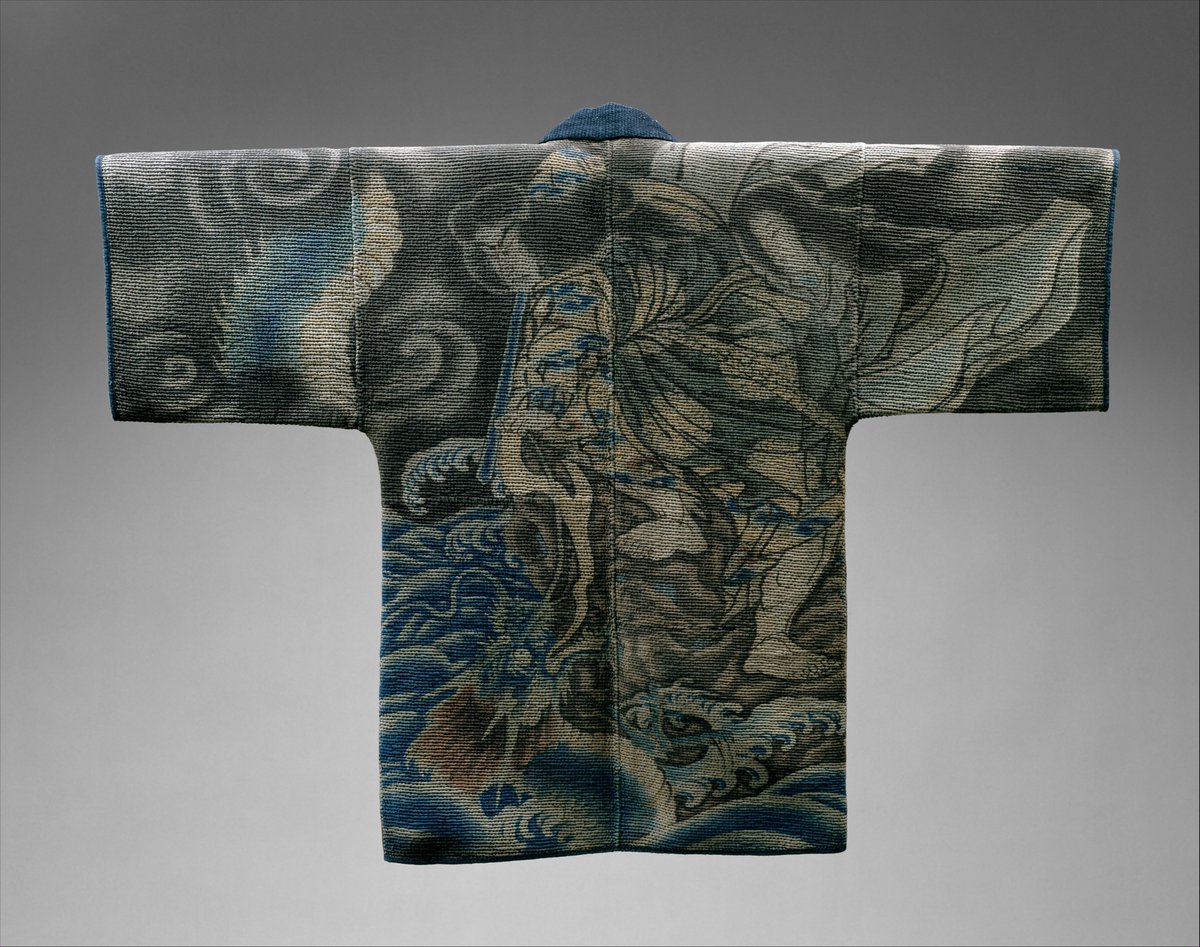 wikivictorian's tweet photo. Fireman’s jacket (Hikeshi-Banten) with Susanoo-no-mikoto deity scene, mid-19th century. Japan. The MET. https://t.co/YygCT3MmbN