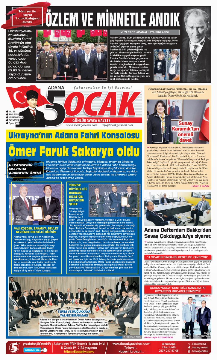 📌 11.11.2024 Tarihli Gazetemizin 1. Sayfası 
<a href="/savascokduygulu/">Savaş Çokduygulu</a> <a href="/sefasaygideger/">Sefa Saygıdeğer</a> <a href="/muratggn/">Murat gegin</a> <a href="/Mehmeta37596754/">Mehmet Şahin</a> <a href="/MuratBerhun/">Adana'dan Anında Haber</a> <a href="/HakanToytekin/">Hakan Toytekin</a> #10KASIM193oo <a href="/TCAdanaValiligi/">T.C. Adana Valiliği</a> <a href="/yskosger/">Yavuz Selim KÖŞGER</a> <a href="/Adana_Bld/">T.C. Adana Büyükşehir Belediyesi</a> <a href="/ZeydanKaralar01/">Zeydan Karalar</a> <a href="/KaramikSunay/">Sunay Karamık</a> <a href="/CukurovaGIAD/">Cukurova GIAD</a> <a href="/ofaruksakarya/">Ömer Faruk Sakarya</a> <a href="/fatihterim/">Fatih Terim</a> <a href="/KucukkayaIsmail/">Ismail Kucukkaya</a>