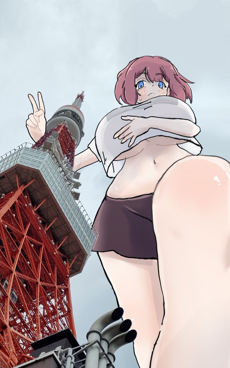 I felt like drawing her again

Giant Tokyo-chan taking a picture next to the Tokyo Tower
#sizetwitter #giantess #巨大娘