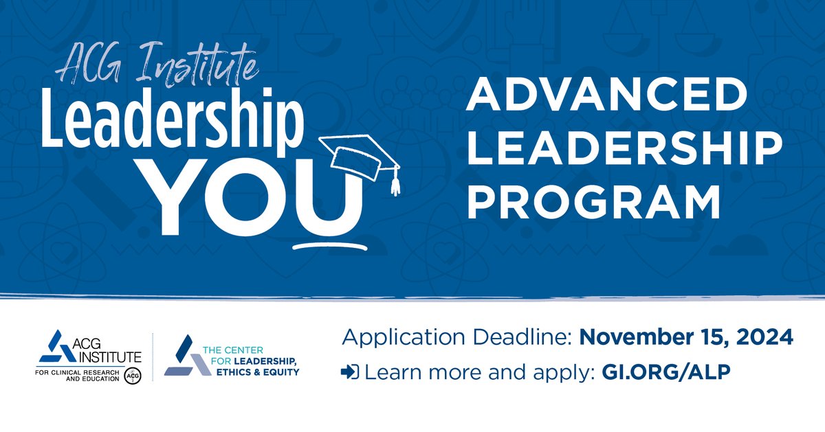 ACG (@amcollegegastro) on Twitter photo Physicians 10-20 years post-fellowship, don't miss this opportunity to further develop your leadership skills:
Apply for the #ACGInstitute Advanced Leadership Program!
Applications due November 15
➡️ gi.org/alp
<a href="/NeenaSAbrahamMD/">Neena S Abraham MD MACG FASGE AGAF</a> #ALP #LeadershipYoU Physicians 10-20 years post-fellowship, don't miss this opportunity to further develop your leadership skills:
Apply for the #ACGInstitute Advanced Leadership Program!
Applications due November 15
➡️ gi.org/alp
<a href="/NeenaSAbrahamMD/">Neena S Abraham MD MACG FASGE AGAF</a> #ALP #LeadershipYoU