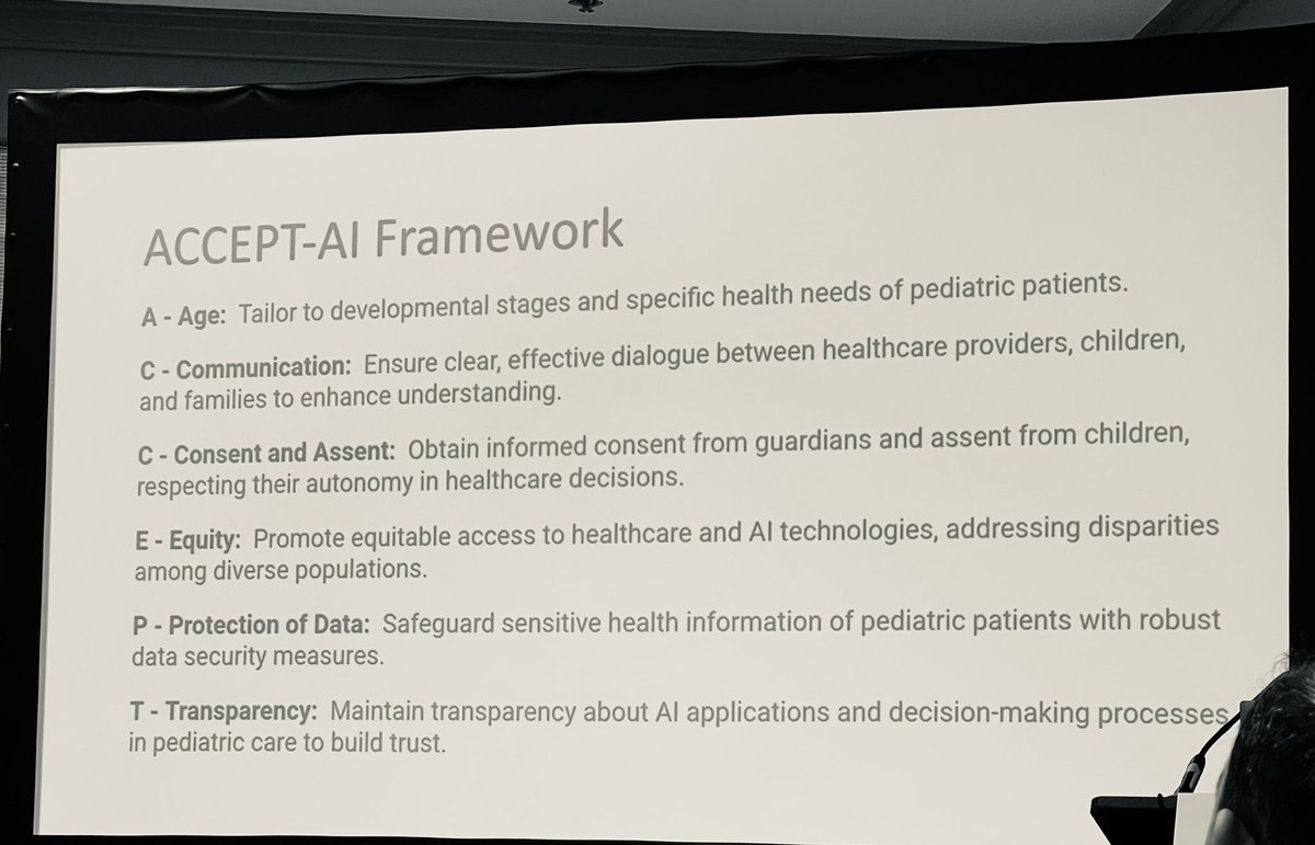 Sristi Sharma, MD MPH ๐ฎ๐ณ๐บ๐ธ (@drsristisharma) on Twitter photo There is a lot to learn from pediatric population (NOT small adults!) when using AI in healthcare. Our <a href="/Stanford/">Stanford University</a> colleagues have developed an ACCEPT-AI framework to guide us.
#AMIA2024 There is a lot to learn from pediatric population (NOT small adults!) when using AI in healthcare. Our <a href="/Stanford/">Stanford University</a> colleagues have developed an ACCEPT-AI framework to guide us.
#AMIA2024