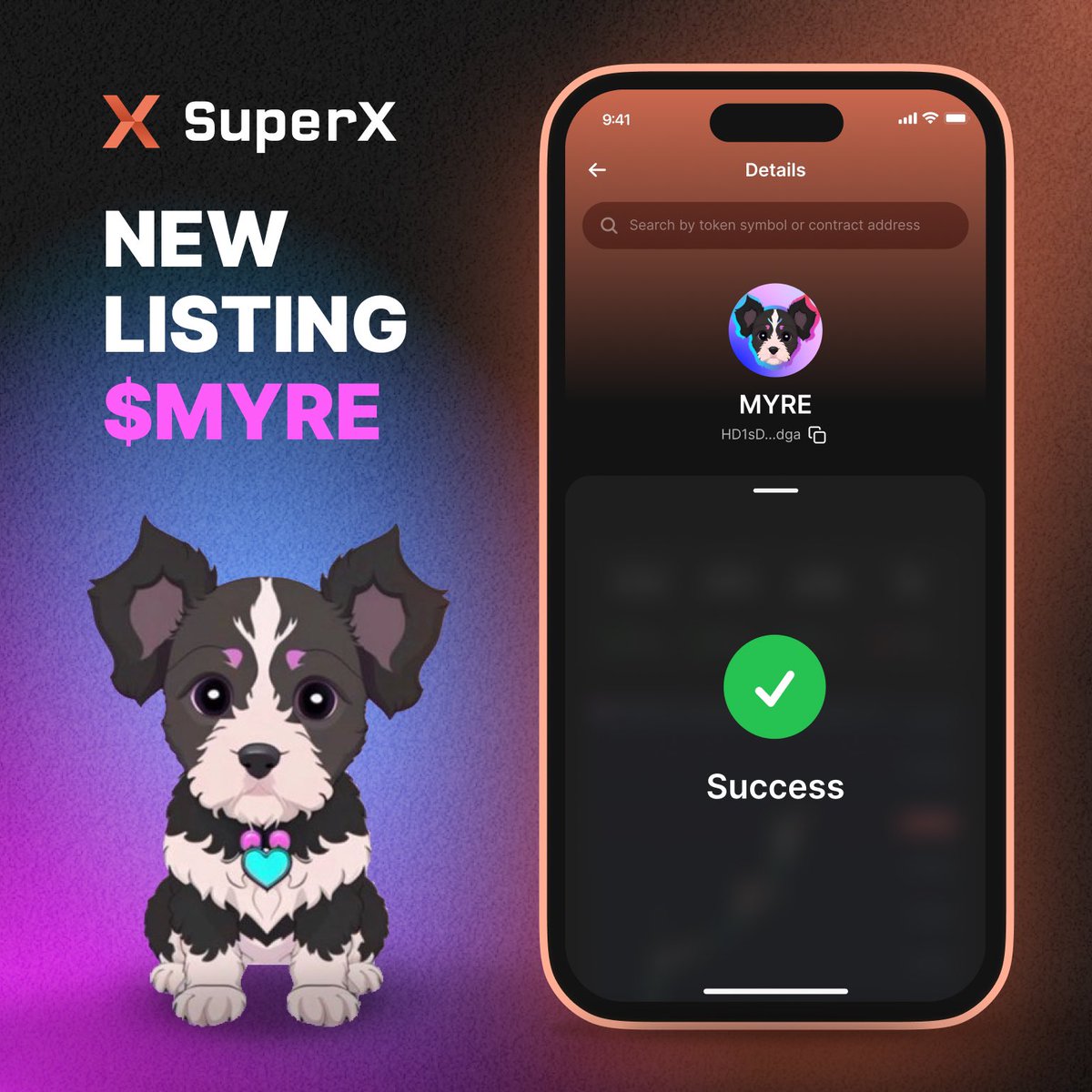 We're excited to share that $MYRE has now been listed on SuperX - one of the easiest ways to buy and sell memecoins on a mobile app.

This means you can now buy $MYRE in just a few minutes using a credit or debit card 💳

Download the app from <a href="/trysuper_/">SuperX</a> to start buying easily!