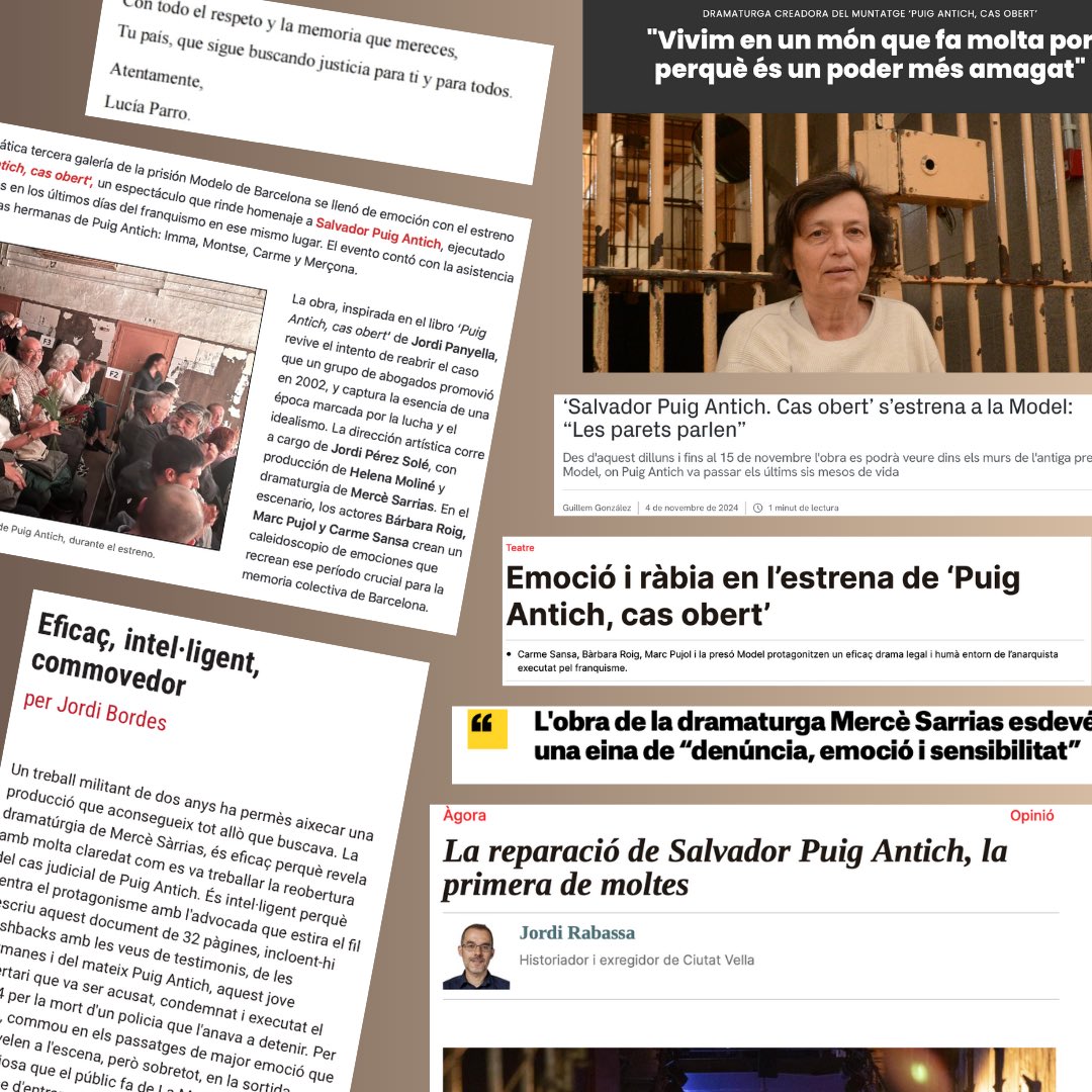 ✨ Després de l’estrena de dilluns passat, “Puig Antich. Cas Obert” segueix generant converses i reaccions. 

📍Aquí recollim alguns dels titulars i crítiques que han marcat aquests primers dies de vida de l’espectacle.

💌Gràcies a tots els que heu fet possible aquest projecte!